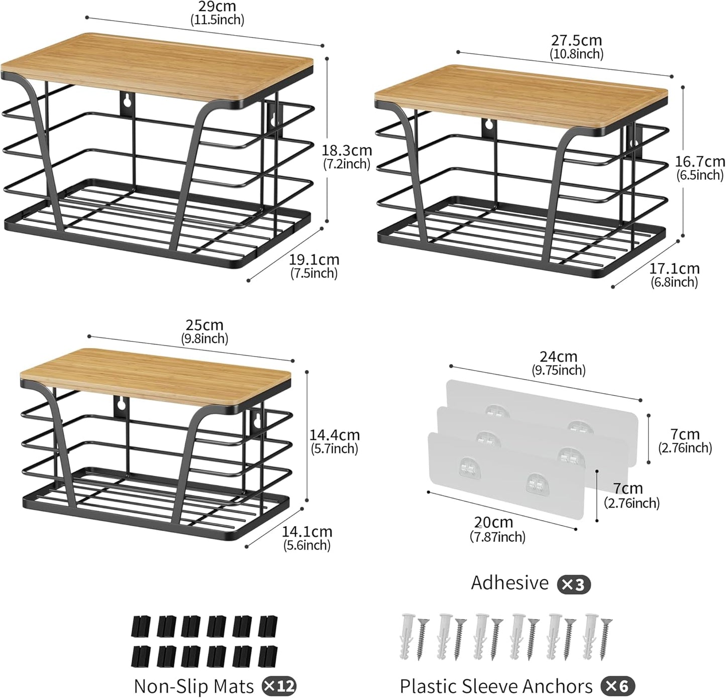3 Pack Stackable Pantry Organizer, Trash Bag Dispenser Under Sink, Kitchen Organization and Storage, Kitchen Counter Organizer, Black