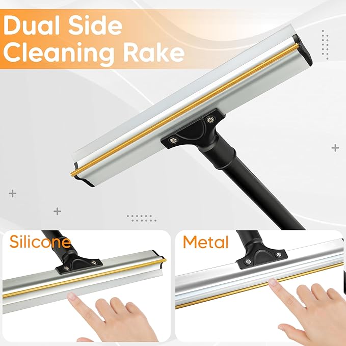 Dual Side Pet Hair Remover, Adjustable Carpet Rake Hair Removal Tool with Copper Serrated & Silicone Edge, Reusable Dog Cat Hair Remover Broom for Embedded Fur Removal from Carpet