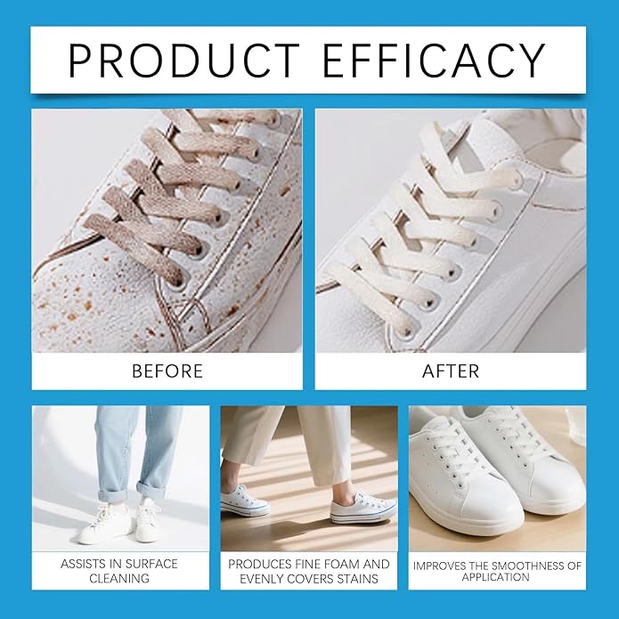 2Pcs White Shoes Clean Cream, No-Wash Clean Cream Shoe Cleaner with Sponge for Leather Shoes Sofa Bags