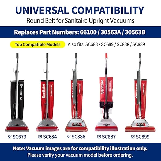 6-Pack RD Belt 66100 for Sanitaire Commercial Upright Vacuum, Replaces 30563B/30563A/EL098, Fits SC679 SC684 SC688 SC689 SC886 SC887 SC888 SC889 SC899 SC9050, Also Eureka 52100/52100B/52100C