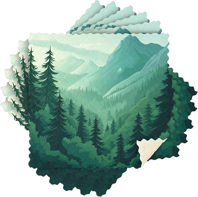 Mountain Forest Trees Green 02 Kitchen Towels Dish Cloths Set of 6 Microfiber Cleaning Cloths for Cars Super Absorbent Machine