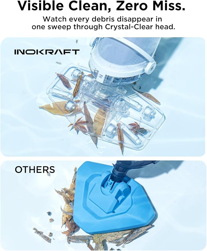 InoKraft Pool Vacuum for Above Ground Pool, Cordless Pool Vacuum for Inground Pools, Rechargeable Handheld Pool Cleaner with 18.5 GPM Suction, 60 Min Runtime, 59” Extendable Pole, 300-Mesh Filter