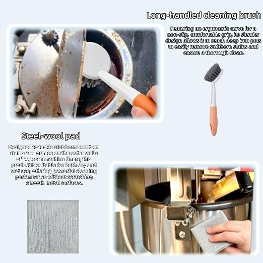 Popcorn Machine Cleaning Kit, 10-Piece for Grease Removal Cleans Poppers, Toasters, Air Fryers, Ovens & Coffee Makers;Long & Crevice Brushes Reach Tight Spots; Compact Base Saves Space;Home & Commerci