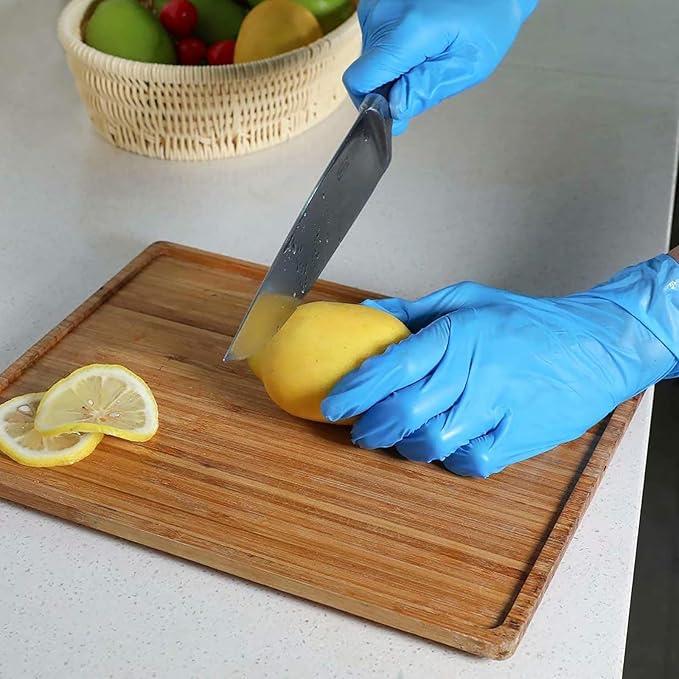 Disposable Gloves Medium, Nitrile and Vinyl Blend Material Gloves, Latex Free, 4 Mil,100 Pc. Food Grade Glove for Cleaning, Food Prep, Hair Dye, Tattoo, Blue