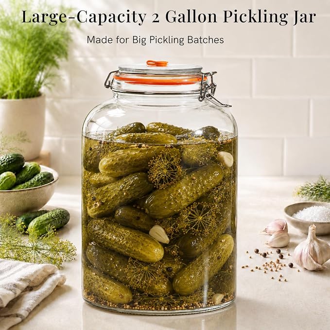 1Pack Fermentation Jar, 2Gallon Wide Mouth Glass Fermenting Kit with Airlocks for Making Sauerkraut, Kimchi, Pickles, Mead, Cider & More