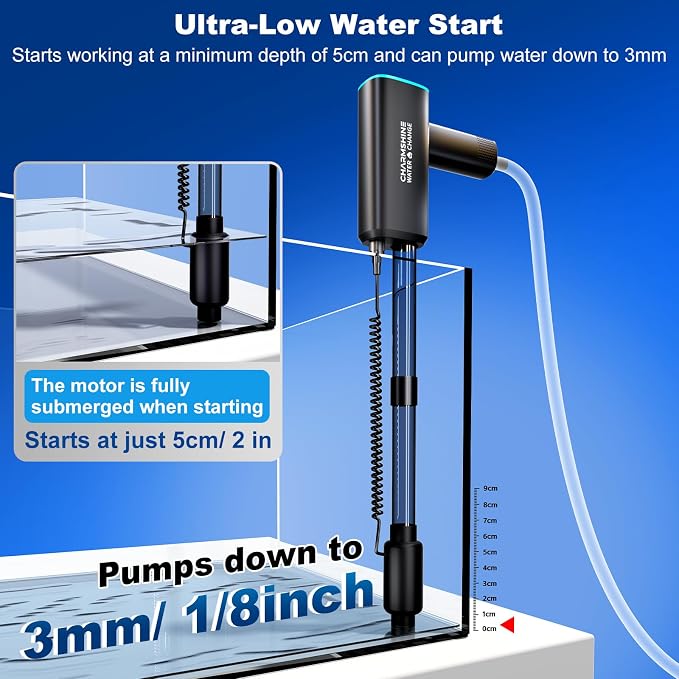 Cordless Gravel Vacuum Aquarium Cleaner,6-in-1 Automatic Fish Tank Cleaning Tools 2600mah Rechargeable Fish Tank Vacuum for 5-10 Gallon Small Tanks Change Water Wash Sand(10w)