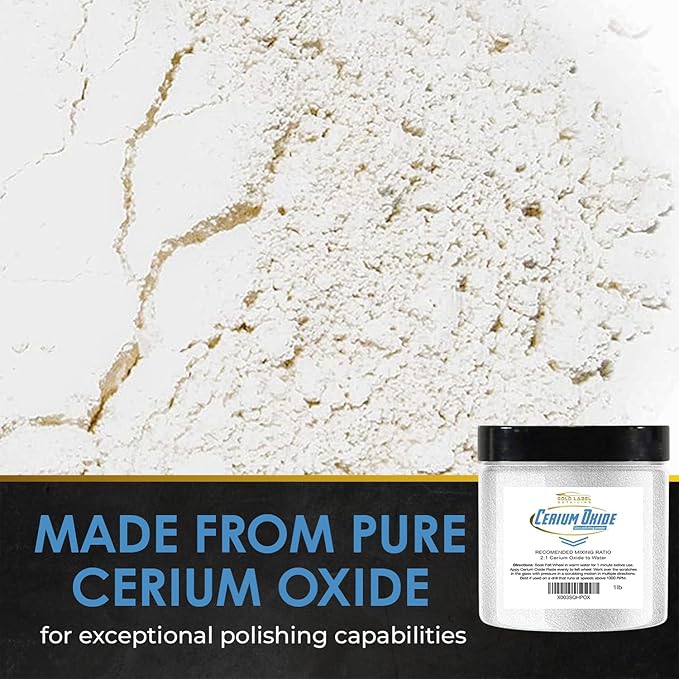 Optical Grade Cerium Oxide 1lb Glass Repair Powder | Glass Window and Windshield Repair | Optical Grade, for use with Camera, Scope, Binocular Lens (1lb with 3" Felt Bob Wheel)