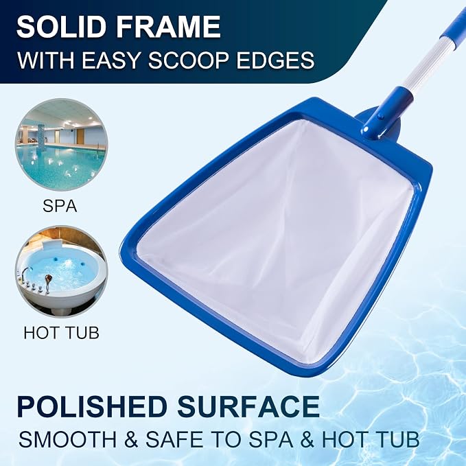 POOLAZA Aluminum Pool Brush, Handheld Pool Skimmer & Pole