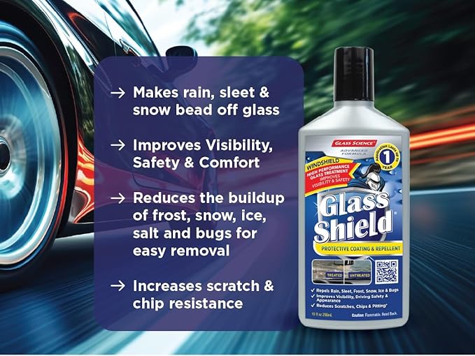 Glass Shield Windshield Rain Repellent Coating with Cleaner - Auto Detailing Kit - Repels Rain, Sleet, Snow, Bugs - 3 pack