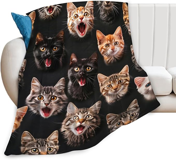 Tijuboni Cats Throw Blanket Cat Gifts for Girls Boys Women Men Kids Adults Soft Flannel Fleece Blanket for Couch Sofa Bed Home Decor 40"x50"