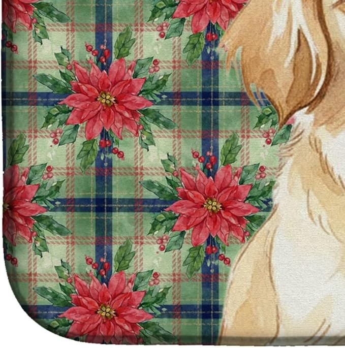 Caroline's Treasures Cream Tibetan Spaniel Christmas PoinsettIas Dish Drying Mat Absorbent Dish Drying Mat Pad for Kitchen Counter Dish Drainer Mat for Countertop, 14 x 21", Multicolor