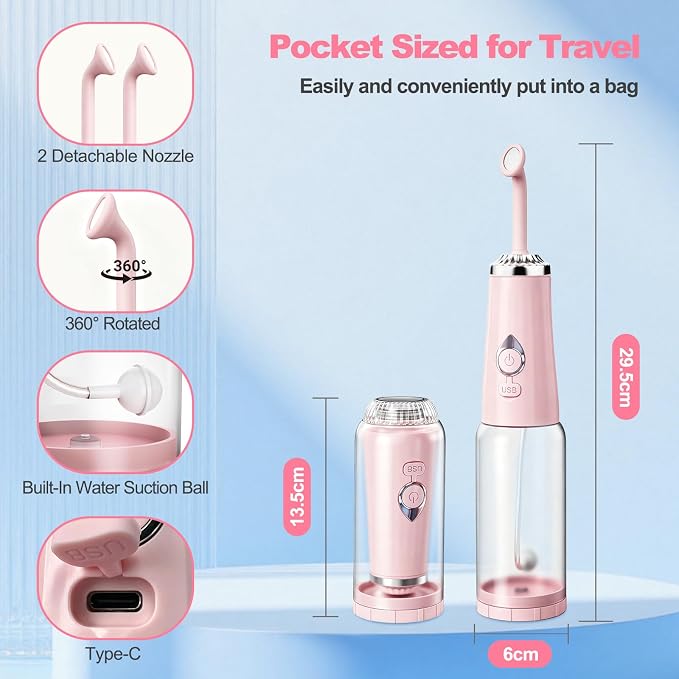 Portable Bidet for Travel - Rechargeable Handheld Electric Bidet | Adjustable Interchangeable Nozzle, 4 Spray Modes & IPX7 Waterproof, Perfect for Home Travel Postpartum Personal Hygiene