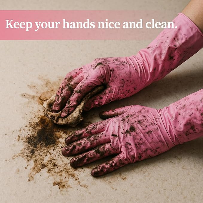 50 Counts 16" Long Disposable Nitrile Gloves Latex Free Dishwashing Gloves Waterproof for Household Clean Gardening(Pink,L)