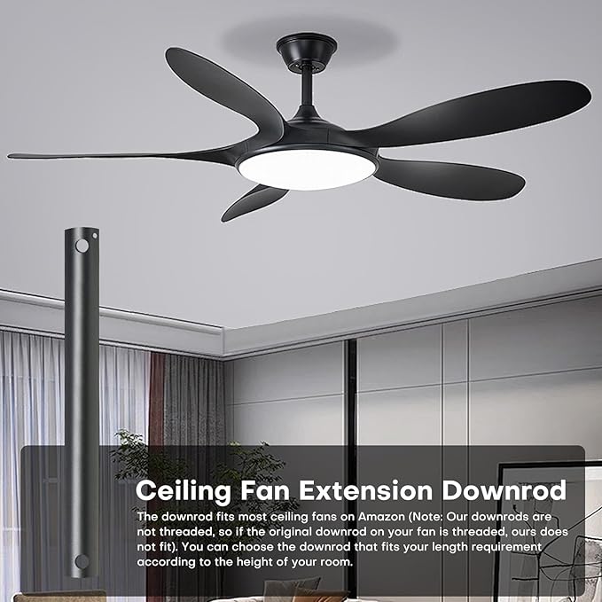 36-Inch Ceiling Fan Downrod, 3-Foot Black Ceiling Fan Extension Pole, 1-Inch OD, Ceiling Downrod for Various Fans (Only Fans Boom, No Thread & Cord)
