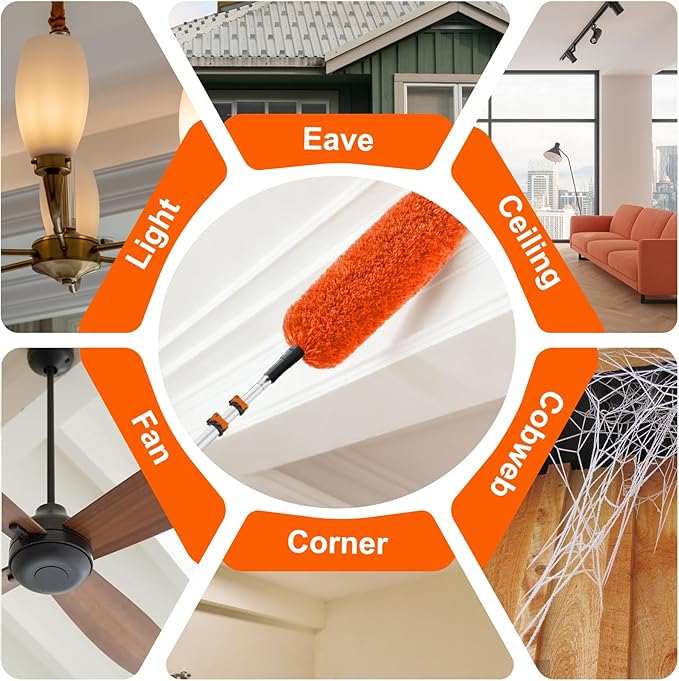 SISUPASSIE 36FT Reach High Ceiling Duster Kit, Window Cleaning kit with 7-30FT Extension Pole, Fan Duster for Ceiling Fan Blades, Microfiber Feather Duster, Window Squeegee, Bucket and Cobweb Duster