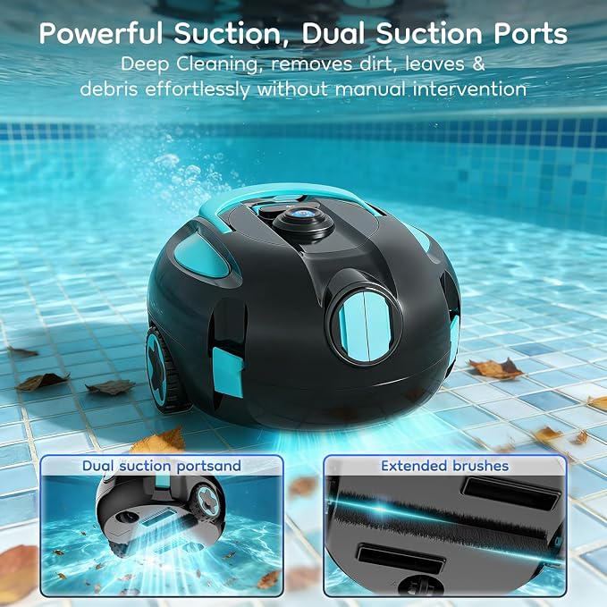 Inground Pool Vacuum Robot, Cordless Automatic Pool Cleaner Robot, Robotic Pool Cleaner for Under-Ground Pool with Self-Parking,120Mins Runtime