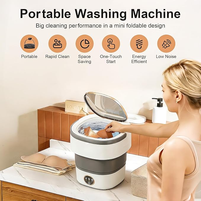 Portable Washing Machine - 22L Mini Foldable Washer with Spin Basket, 3 Cleaning Modes & Deep Cleaning for Small Clothes, Collapsible Laundry for Apartment, Home, Hotel and Travel (Gray)