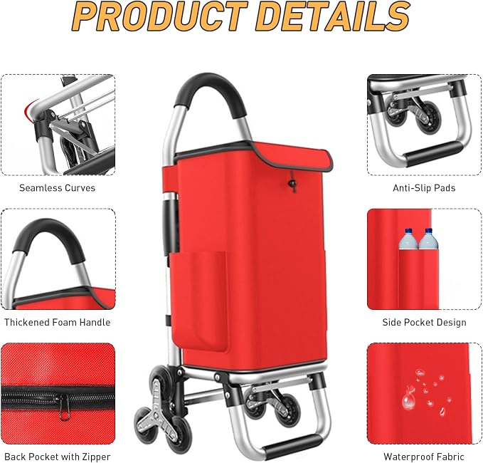Heavy Duty 3 in 1 Shopping Cart, Foldable Hand Truck with 6 Wheels, 110 lbs Grocery Cart, Portable Utility Dolly, Waterproof Bag for Moving, Camping