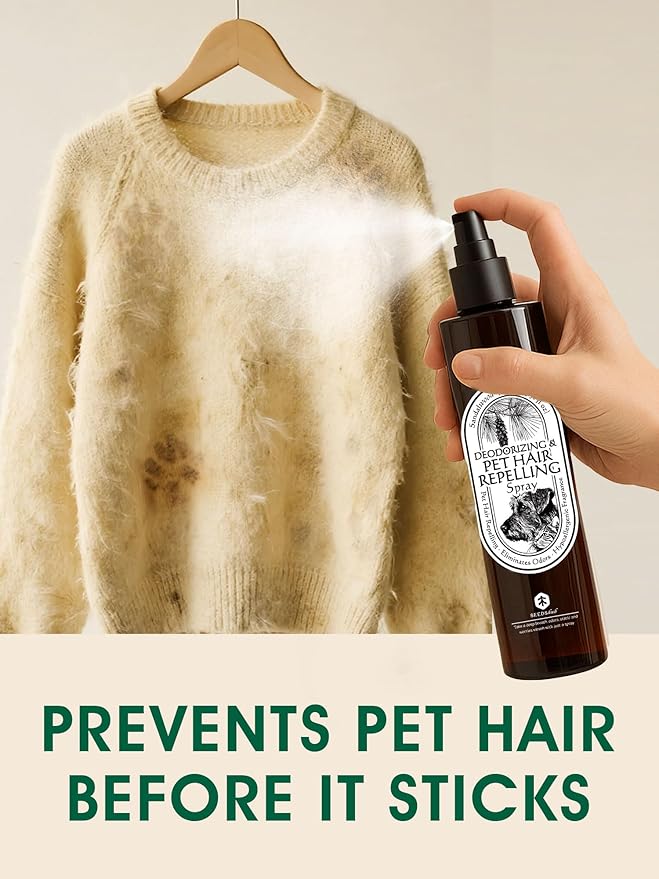 4-in-1 Pet Hair Remover Spray, Pet Hair Dissolver & Odor Neutralizer, Plant Based Enzymes, Safe for Pets, Clothes & Furniture, Refresh Pine Nut Scent, 13.52 fl oz, 2 Full Size Pack