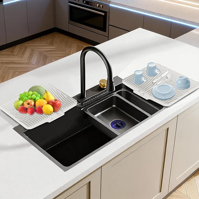 Silicone Dish Drying Mat for Kitchen Counter, Dish Drying Pad, Non-Slip Drain Pad with Built-in Drain, Heat Resistant Stone Drying Mat