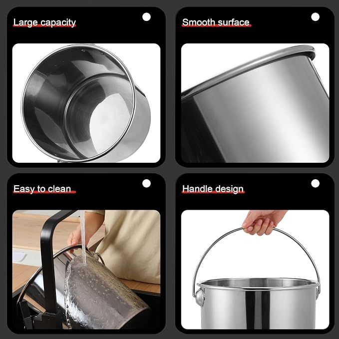Hsei 2 Pcs Stainless Steel Bucket for Pet Cleaning, 3.2 Gallon Metal Bucket Water Pail with Handle for Fence Kennel Cage Garage Garden Workshop