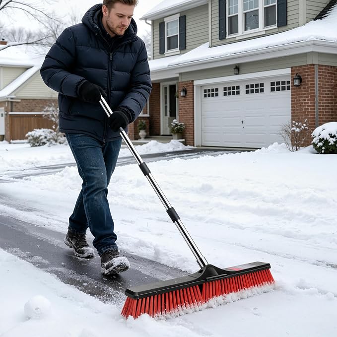 MASTERTOP 24" Push Broom Outdoor, Heavy Duty Garden Brush Broom with 58" Long Handle and Stiff Bristles,Commercial Outdoor Broom for Deck Driveway Garage Yard Patio Warehouse Concrete Floor Cleaning
