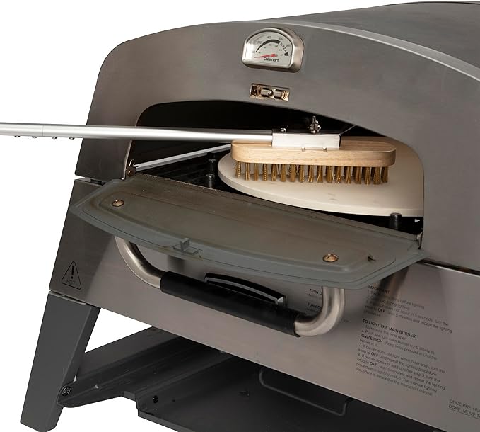 Cuisinart 24” Pizza Stone Cleaning Brush with Rotating Head and Brass Bristles for Easy Cleaning, Lightweight and Durable Long Handle Brush and Scraper for Stubborn Spots, Pizza Oven Accessory