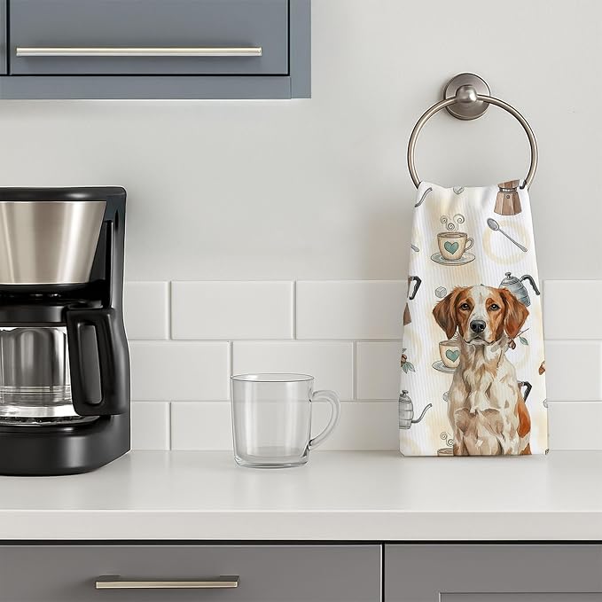 Caroline's Treasures Roan Brittany Coffee Bar Kitchen Towel Velour Plush Front and Cotton Loop Back Machine Washable