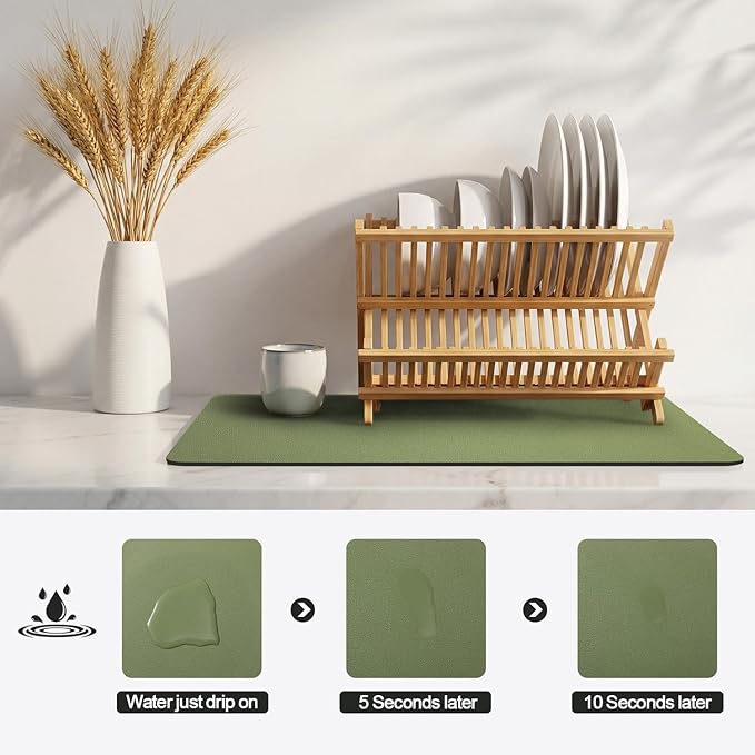 Ecotrim - Dish Drying Mat for Kitchen Counter | Coffee Bar Mat for Countertops | Heat Resistant Drainer Mat with Non-slip Rubber Backed | Hide Stain Kitchen Absorbent Draining Mat | Green 18"x24"