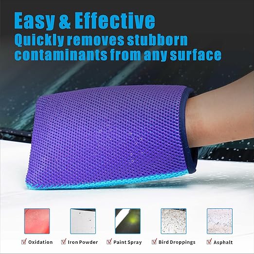 Auto Detailing Clay Mitt 2-Pack, Detailing Clay Bar Mitt for Paint, Glass, Wheels, Car Claying, Paint Prep for Wax, Polish and Sealant (8.7in. x 5.7in, Purple,2PCS)