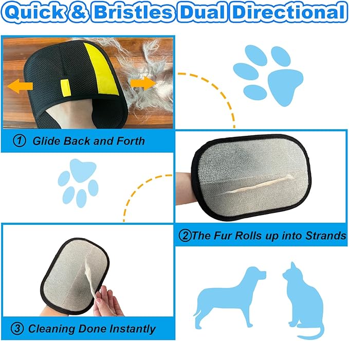 Pet Hair Removal Gloves for Cats, Upgraded Electrostatic Reusable Magic Cats Dog Fur Brush Effortless Pet Hair Remover Mitt Tool for Furniture, Carpet, Clothes, Couch (2pcs-Black)