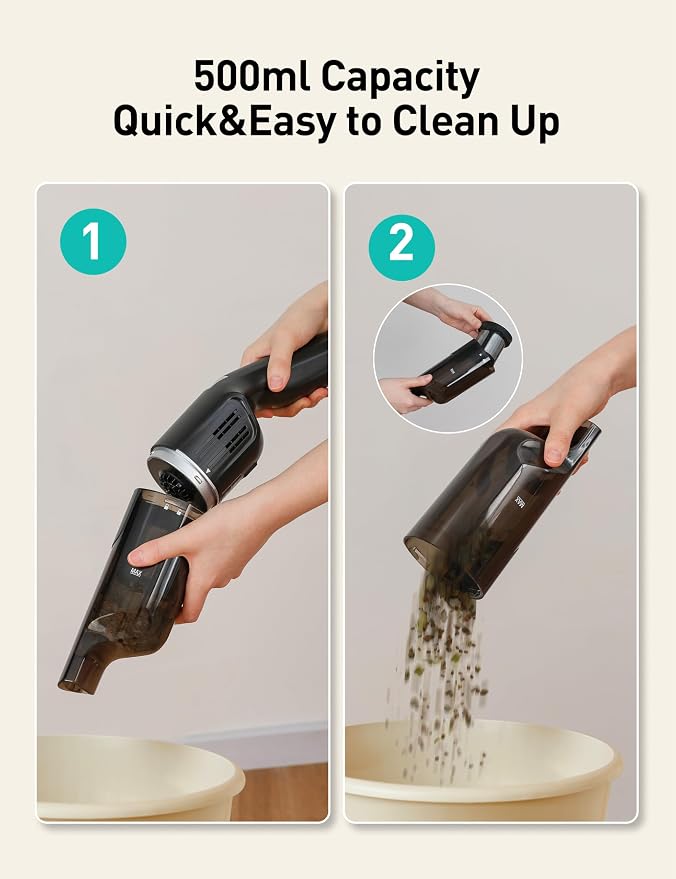 Handheld Vacuum Cordless, 24KPA Powerful Car Vacuum, Rechargeable, Charging Dock, Ergonomic Handle, 2-in-1 Crevice Tool, 1.8lb Portable Vacuum Cleaner with 2-Speed for Car, Home