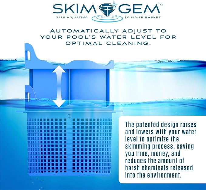 Skim Gem™ Pool Skimmer Basket – Self-Adjusting Floating Pool Skimmer, Fits 7” & 8.5” Skimmer Baskets, Improves Water Cleaning, Reduces Debris, Made in USA