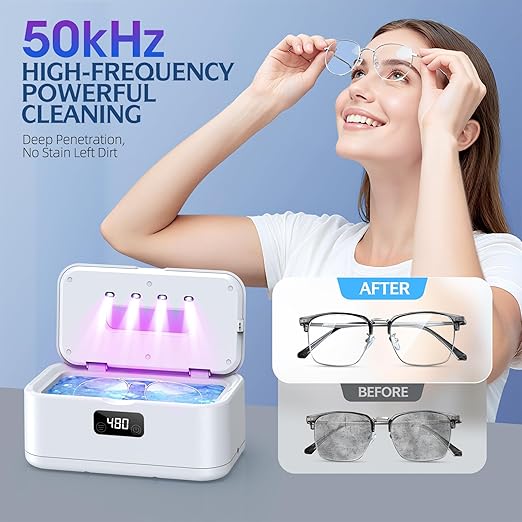 Ultrasonic Jewelry Cleaner, 50Khz Jewelry Cleaner Ultrasonic Machine for Jewelry, Eyeglasses, Rings, Watch Strap, Dentures, 24oz - 304 Stainless Steel Tank, Digital Timer