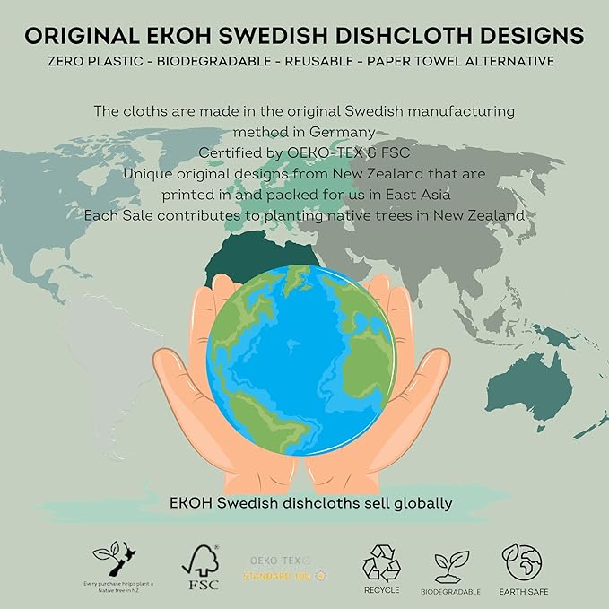 Swedish Dishcloths for Kitchen by EKOH – 12 Pack Reusable Paper Towels – Washable Eco-Friendly Cellulose Sponge Cloths – Odor-Free, Absorbent Cleaning Towels – Blueberry Design