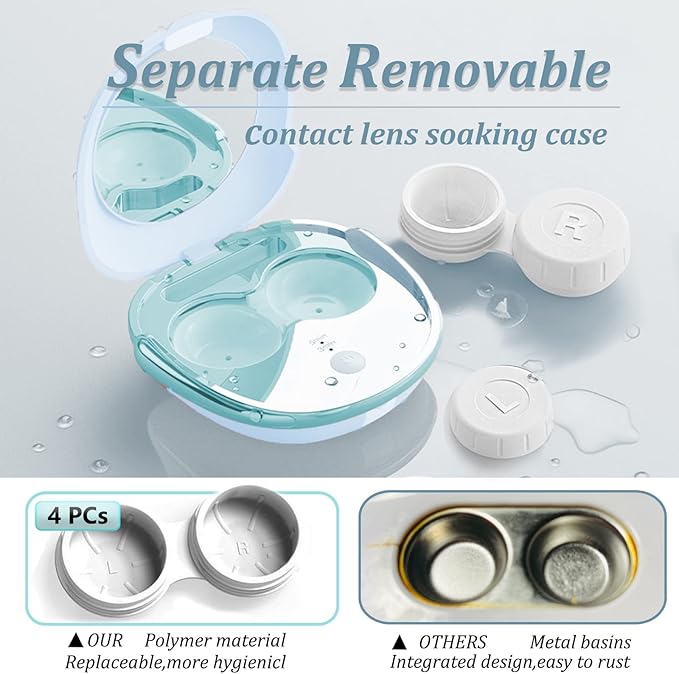 Contact Lens Cleaner, Portable Ultrasonic Contact Lens Cleaning Machine with USB Charger and Solution Soak Case Kit for Soft Lens, Colored Contact Lens, Hard Lens, RGP Lens and OK Lens (Blue)