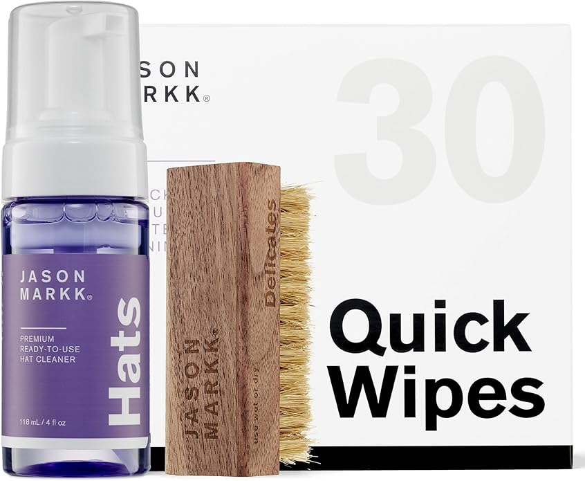 Jason Markk Hat Care Kit & Quick Wipes Bundle, Shoe & Sneaker Cleaner, Ready-To-Use Foam Hat Cleaner & Delicates Brush w/ 30-Pack of Wipes, Safe for Leather, Suede, Nubuck, Cotton, Knits