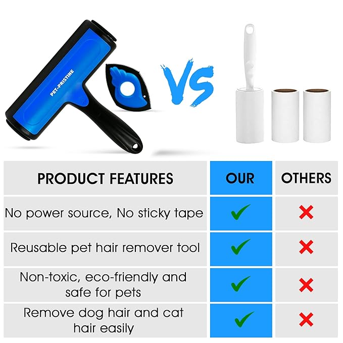 Pet-Pristine Pet Hair Remover Roller and Mini Detailer Combo Pack - Effortless Cats and Dogs Reusable Hair Removal for Couches, Beds, Carpets, Furniture