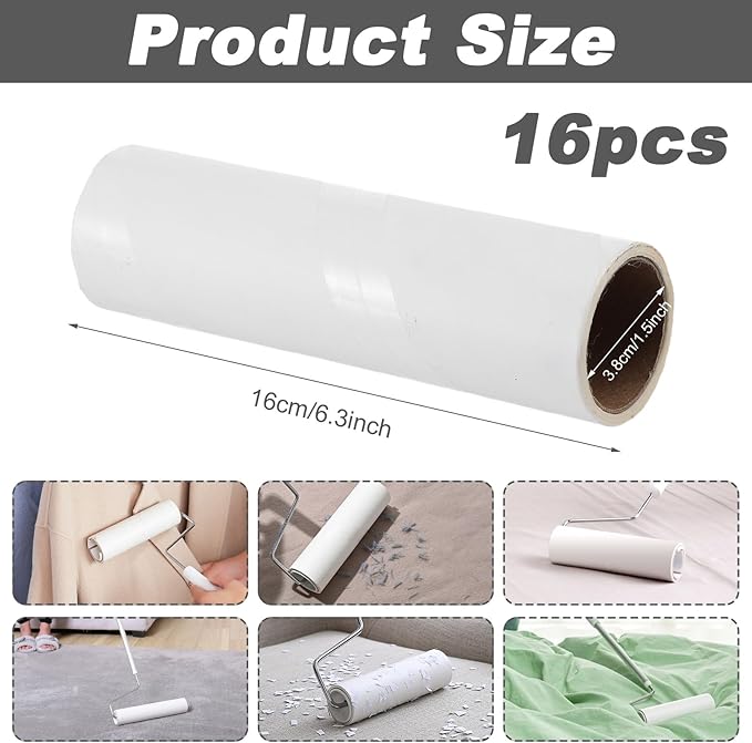 6.3 inch Wide Lint Roller Refills, Value Pack 16 Rolls Extra Sticky Lint Rollers Refill, Pet Hair Sticky Roller Refills for Floor, Couch, Carpet, Bed, Clothes(Pack of 16, Total 960 Sheets)