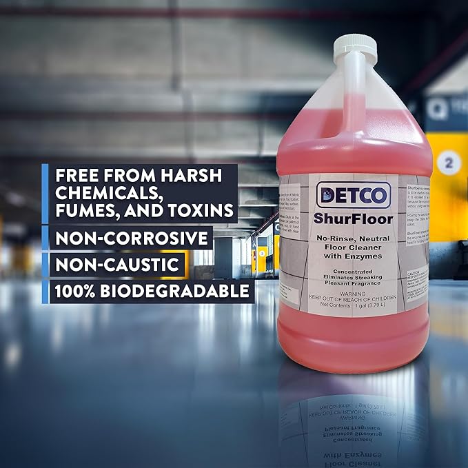 ShurFloor - Professional Strength & Industrial Grade Floor, Drains, & Mop Head Cleaner & Odor Eliminator, 2oz Per Gallon of Hot Water, Daily No Rinse Cleaner with 4 Different Enzymes, 1 Gallon