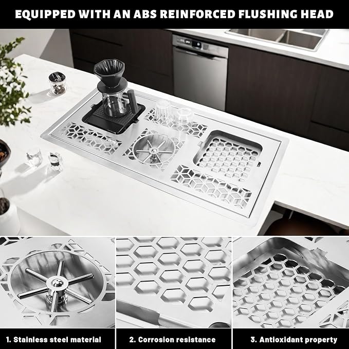 Glass Rinser, Stainless Automatic Glass Cup Washer Drain and Drip Tray,Stainless Steel Bar Glass Rinser for Home Kitchen Hotel Cafe Restaurant (37.56x14.17 Inch-silver)