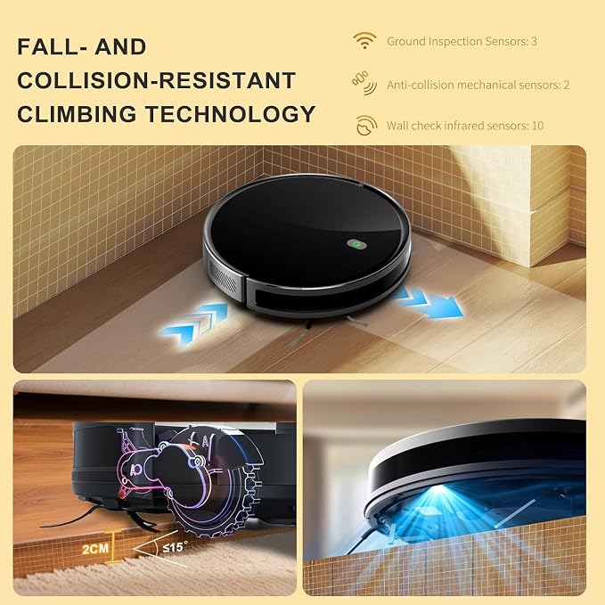 Robot Vacuum and Mop Combo, 2 in 1 Robotic Vacuum Cleaner, 3500 Pa Suction, 120 Min Max, Super Thin, Quiet, App & Remote Control, Ideal for Hard Floor, Hair, Pet Fur, Self-Charge