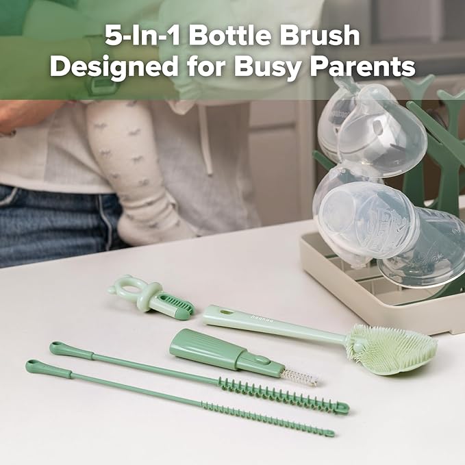 haakaa Gen.3 Natural Glass Baby Bottle&5-in-1 Cleaning Brush Set-Anti-Colic Varibale Flow Nipple for 6m+ Breastfed Babies-Baby Bottle Brush & Bottle Brush Cleaner
