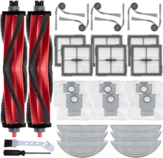 28Pcs Q10 S5+ Accessories Kit Replacement Compatible with Roborock Q10 S5+ /Q10 S5 Robot Vacuum, 2 Main Brush, 6 Side Brushes, 6 mop Pads, 6 Dust Bag, 6 HEPA Filters, 2 Cleaning Tool