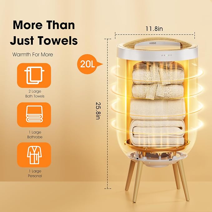 STARLEAD Heated Towel Warmers for Bathroom - 20L Large Towel Warmer Bucket, Wood Handle, Auto Shut Off, Bluetooth and RGB, Fits Up to Two 40"X70" Oversized Towels, Bathrobes, Blankets