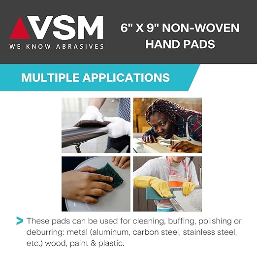 VSM 10-Pack: 6" x 9", Black - Medium, Non-Woven Hand Pad, Silicon Carbide Grains, Rust and Oxidation Resistant, Multipurpose Abrasive Scrub Pad for Finishing and Cleaning