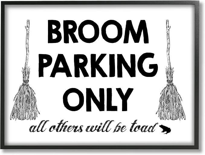 'Broom Parking Witty Halloween Witch Phrase'| Framed Giclee Art | Stupell Industries | Black, 20 x 16 Inches, Easy to Hang and Sturdy, Made in USA, by Lettered and Lined