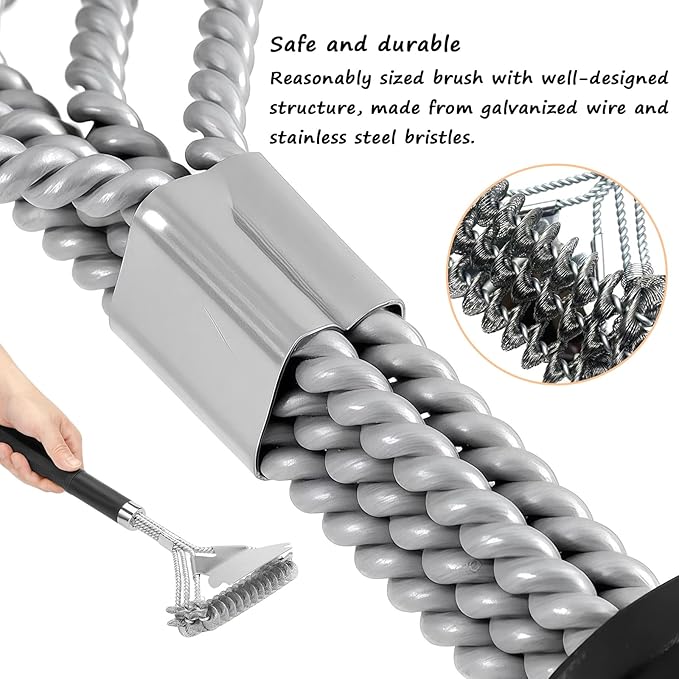 Bristle-Free Grill Brush - Efficient Grill Cleaner with Stainless Steel Scraper, Reinforced for Safety, Fits All Gas, Charcoal, Ceramic & Infrared Grills- BBQ Accessories–Gifts for Grill Wizard
