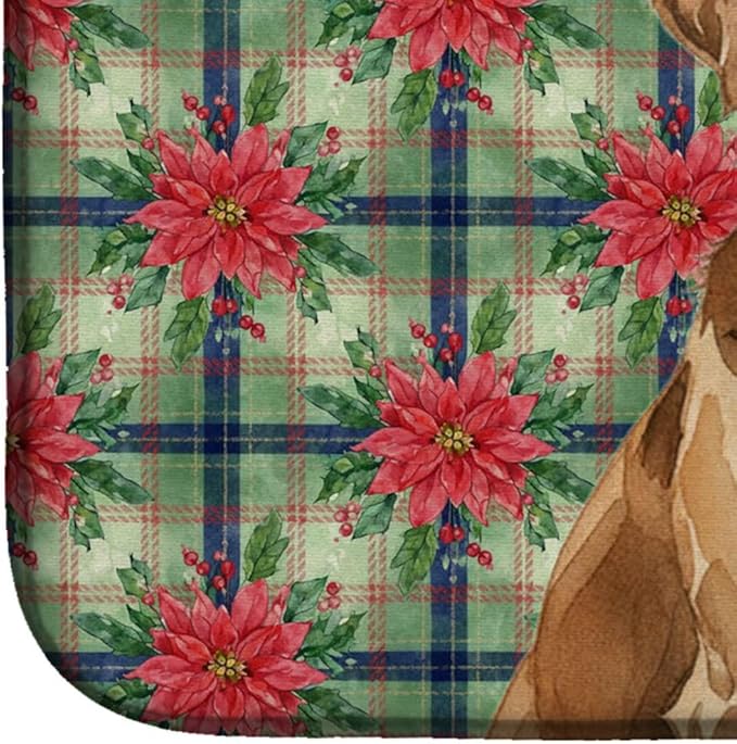 Caroline's Treasures Liver Flat-Coated Retriever Christmas PoinsettIas Dish Drying Mat Absorbent Dish Drying Mat Pad for Kitchen Counter Dish Drainer Mat for Countertop, 14 x 21", Multicolor