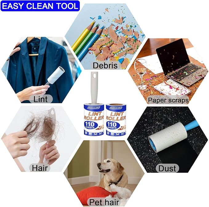BAILALIBO Lint Rollers for Pet Hair Extra Sticky, 1100 Sheets Mega Value Set, Lint Remover for Clothes, Couch, Carpet, Dog & Cat, Furniture, Mini Travel Refills, for Daily Cleaning Tool